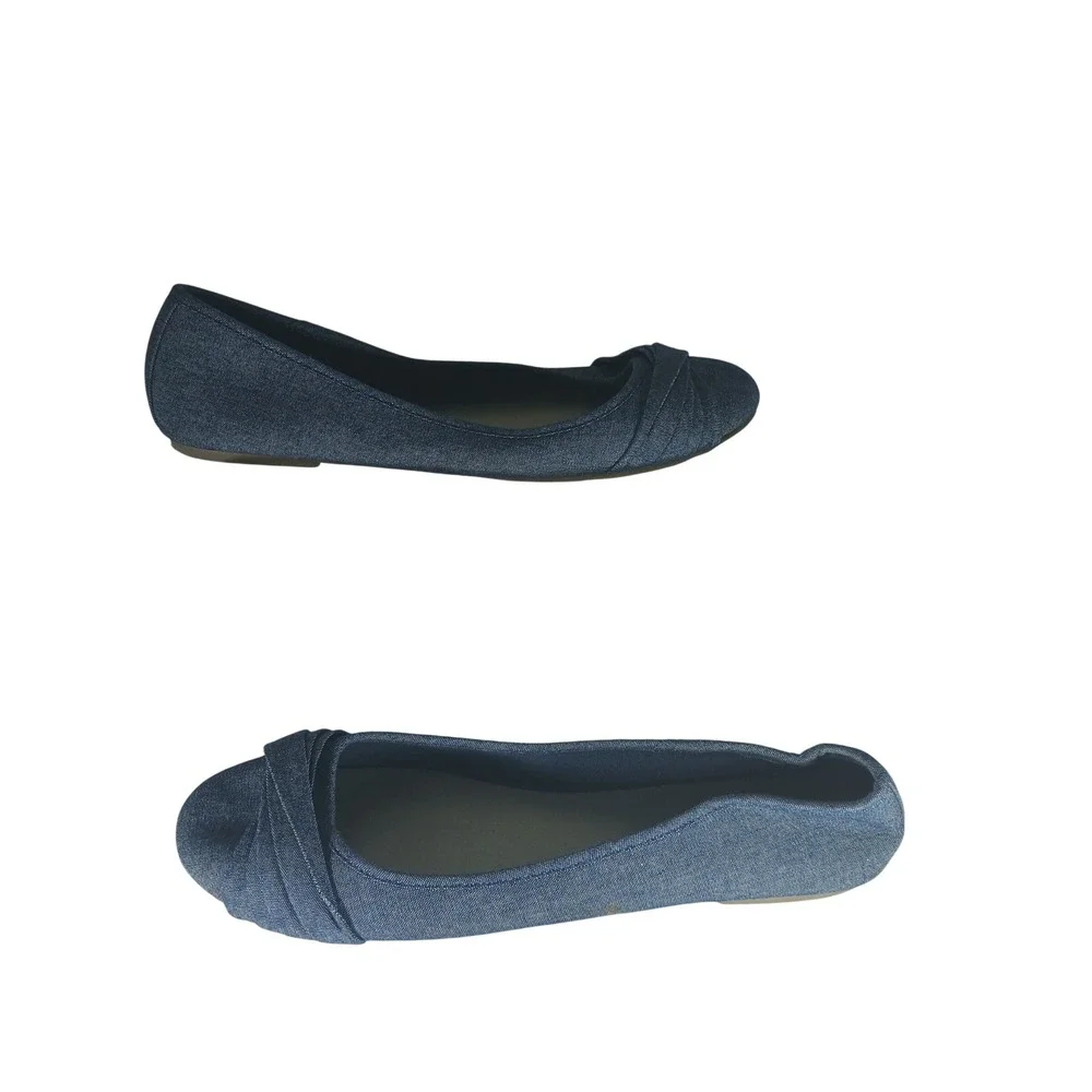 American Eagle‎ Denim Ballet Flats Size 10 Blue Pleated Round Toe Casual Classic